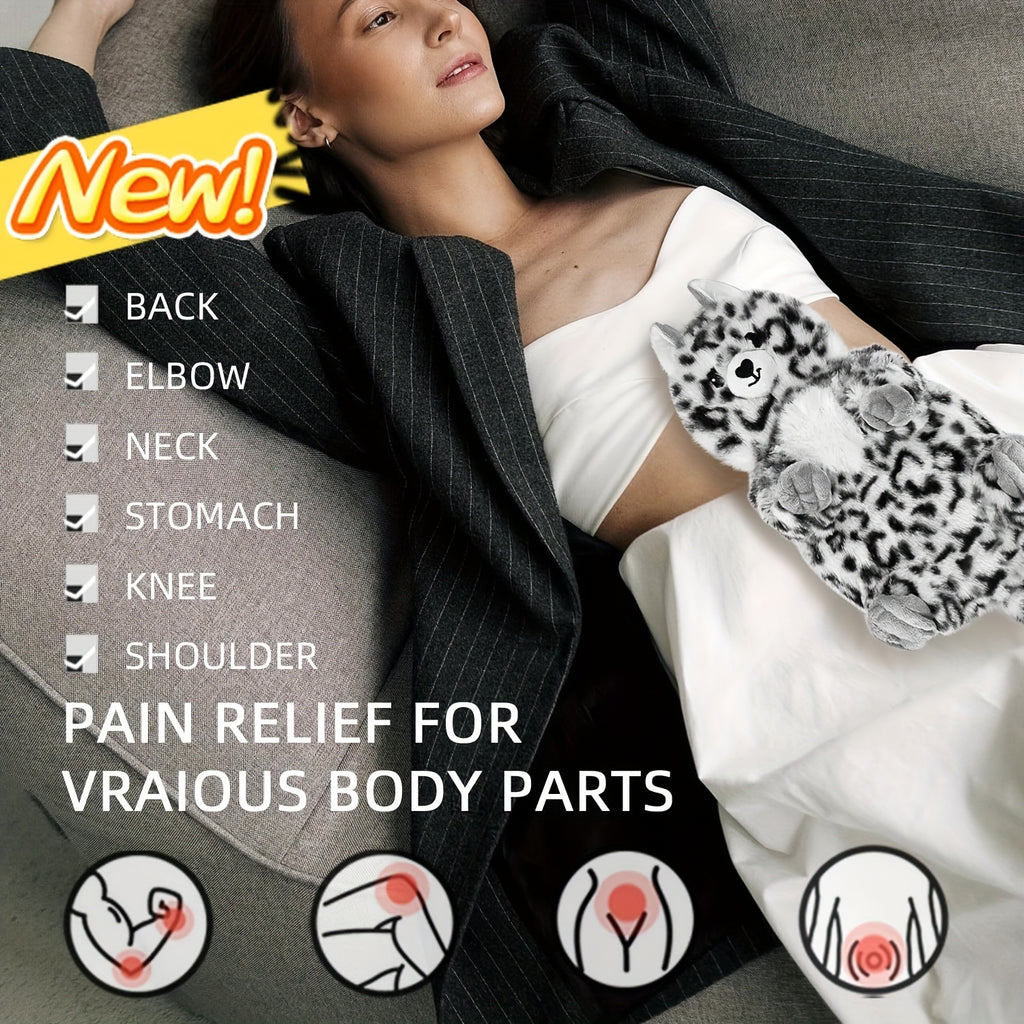 COMOIL Snow Leopard Microwave Heating Pad - 17"x8" Cozy Plush, Cute Microwavable Stuffed Animal - Natural Moist Hot Pack For Cramps, Neck Shoulder, Muscles & Joint With Washable Cover, Unscented