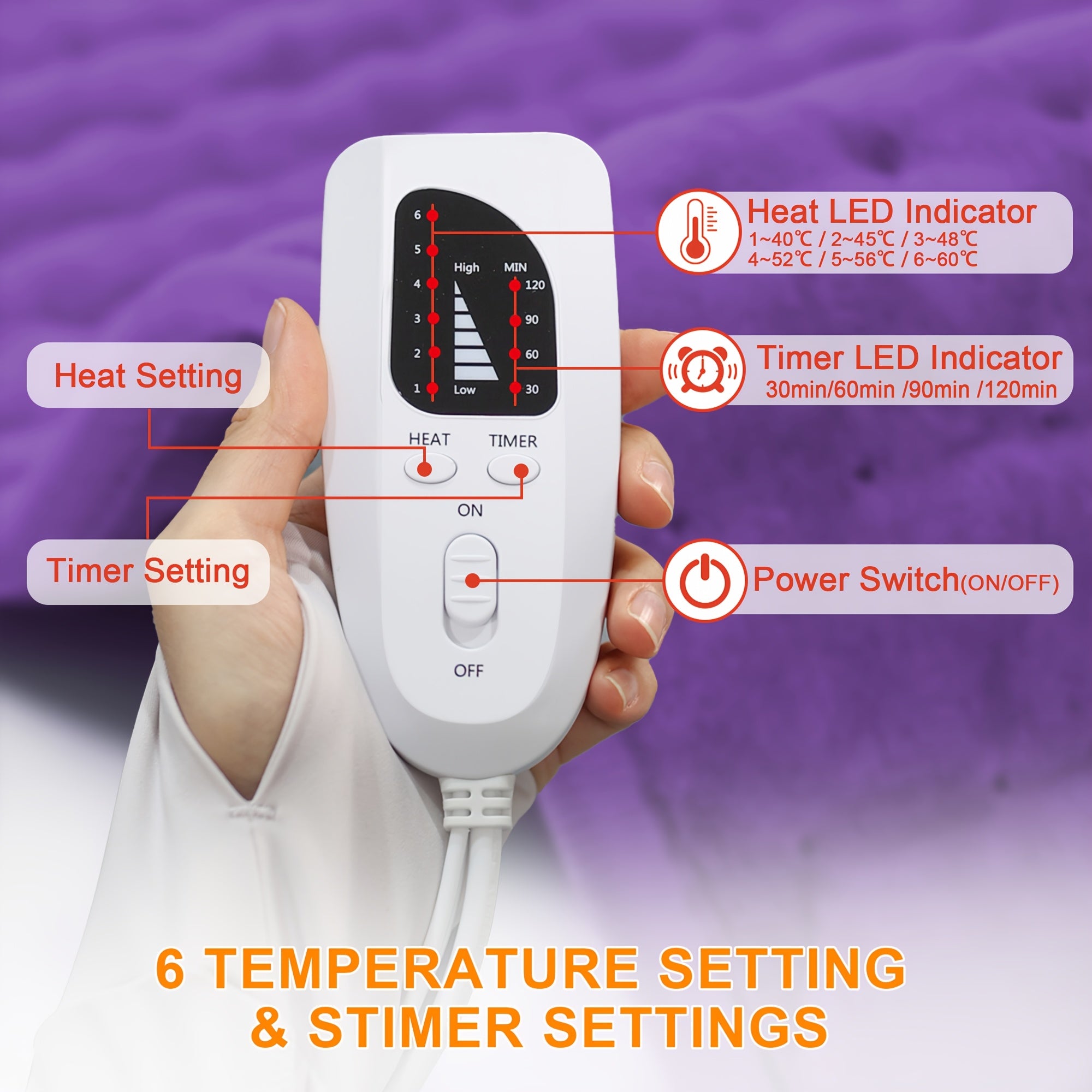 Extra Large Heating Pad - Extra Wide 24x12in (2x larger than most) with 6 Temp Settings (Up to 150°F/65°C) & Auto Shut-off Timer (2H), Portable Electric Heating Pad with Plug-in Power, Machine Washable for Back, Neck, Legs, Shoulders, Knees, Belly - Ideal