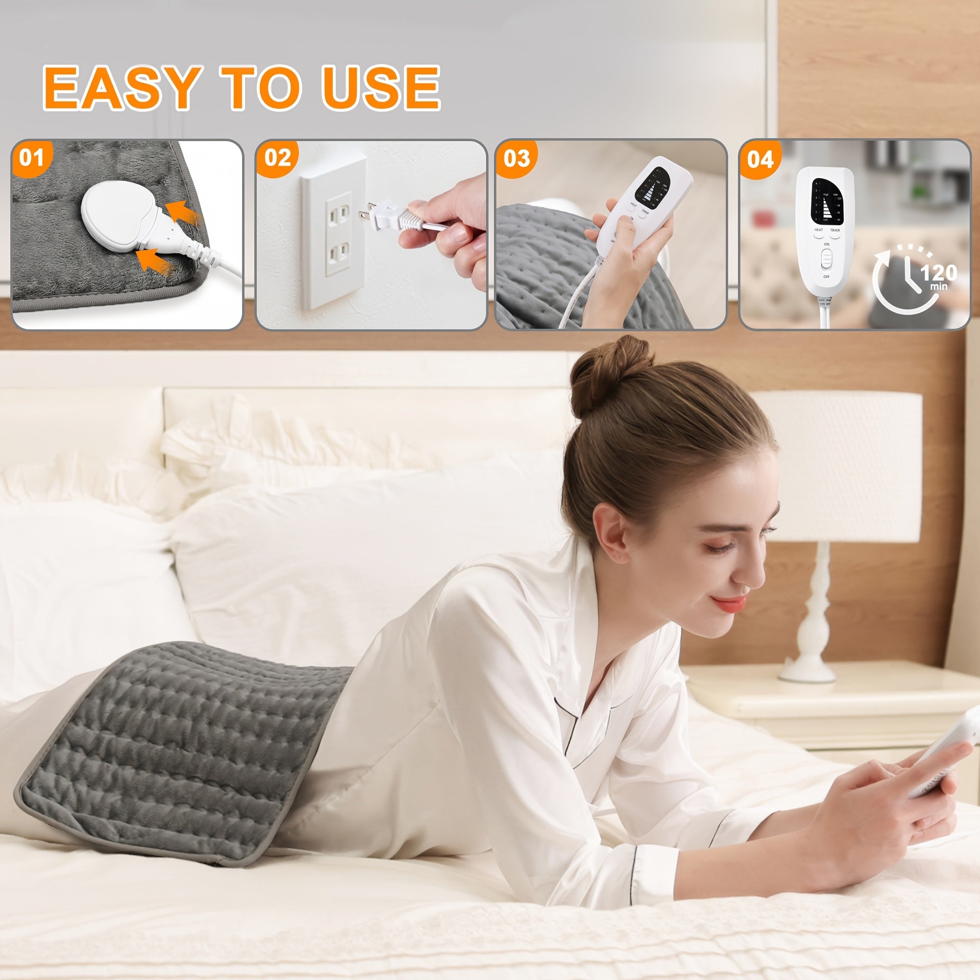 [Portable Heating Pad] Portable XL Heating Pad | Electric Heating Pad for Back, Neck, Knees, Legs, Abdomen, 24in×12in, 6 Heating Levels, 4 Timing Options, Fast Heating to 140°F, Machine Washable, Ideal Gift for Dad and Mom, Holiday Gift
