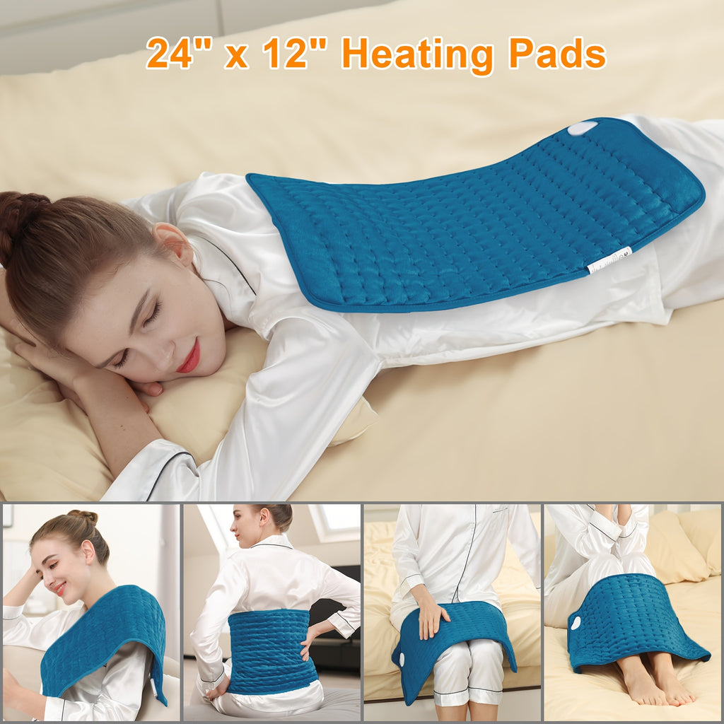 [Portable Heating Pad] Portable XL Heating Pad | Electric Heating Pad for Back, Neck, Knees, Legs, Abdomen, 24in×12in, 6 Heating Levels, 4 Timing Options, Fast Heating to 140°F, Machine Washable, Ideal Gift for Dad and Mom, Holiday Gift