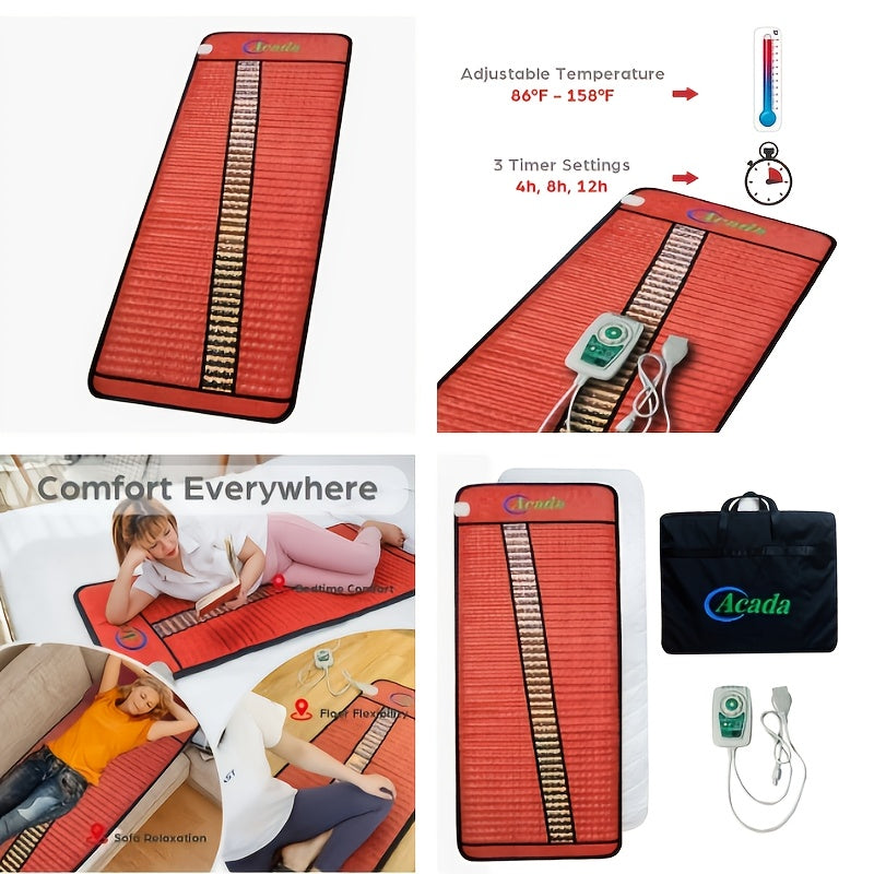 [ACADA Heating Pad] ACADA Large Electric Heating Pad | Crystal Stone Deep Warming Massage Mat, Full Body Infrared Heating, Adjustable Timer & Temperature, Auto Shut Off