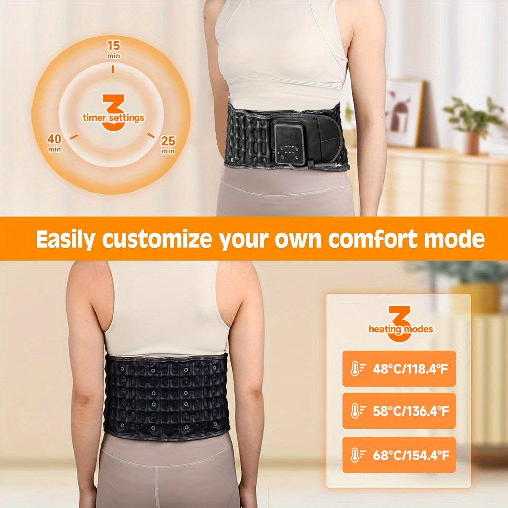 Portable Heating Pad USB Charged, Lumbar Support Belt with Air Traction, Cordless Heating Pad with Vibration Massage, Heat Pad with 3 Heating Levels & 3 Massage Mode, for Back, Waist, Gifts for Mom.