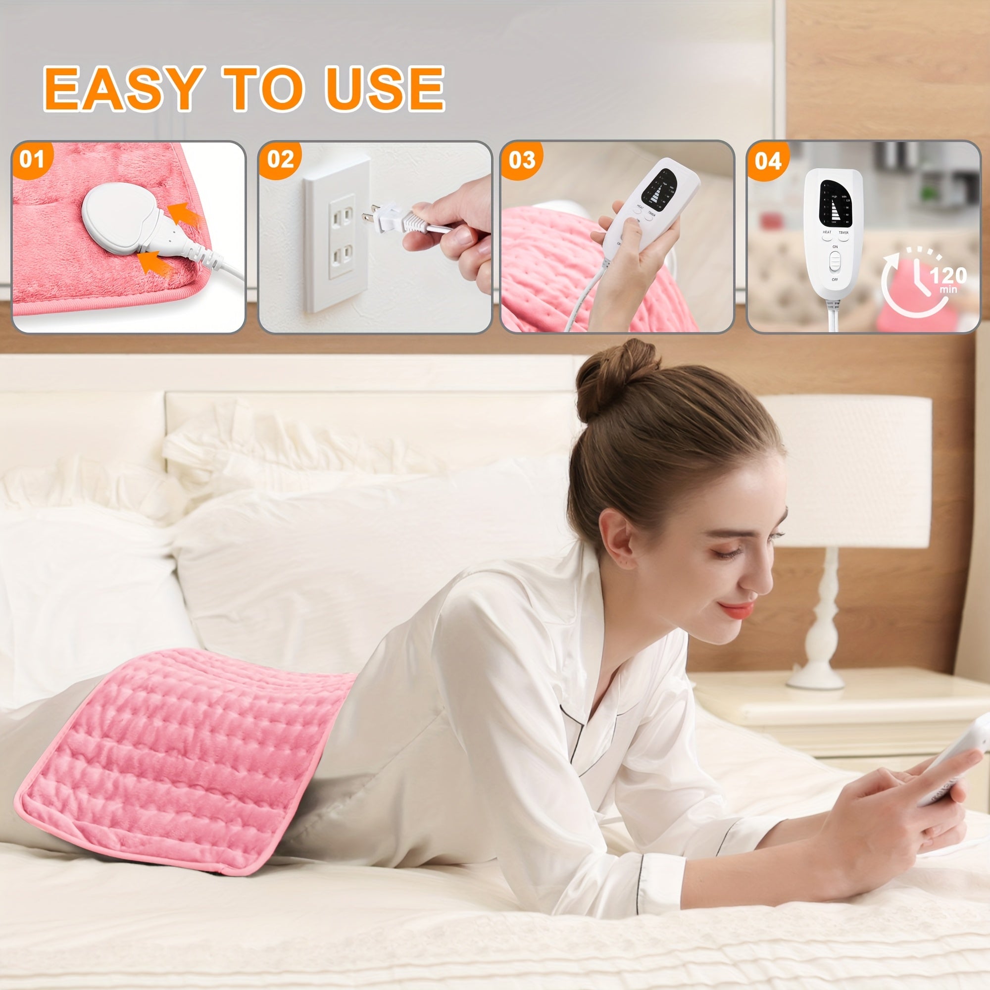 Extra Large Heating Pad - Extra Wide 24x12in (2x larger than most) with 6 Temp Settings (Up to 150°F/65°C) & Auto Shut-off Timer (2H), Portable Electric Heating Pad with Plug-in Power, Machine Washable for Back, Neck, Legs, Shoulders, Knees, Belly - Ideal