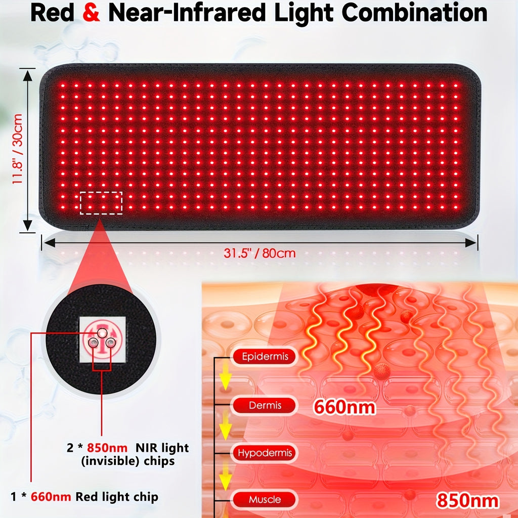 360 LED Dual Chip 660+850nm Infrared Red Light Therapy Pad, Wireless Portable Timer Heating Pad For Joint Care, Multi-Site Pain Relief Mat For Home Office Use With Neck Back Knee Shoulder Soothing