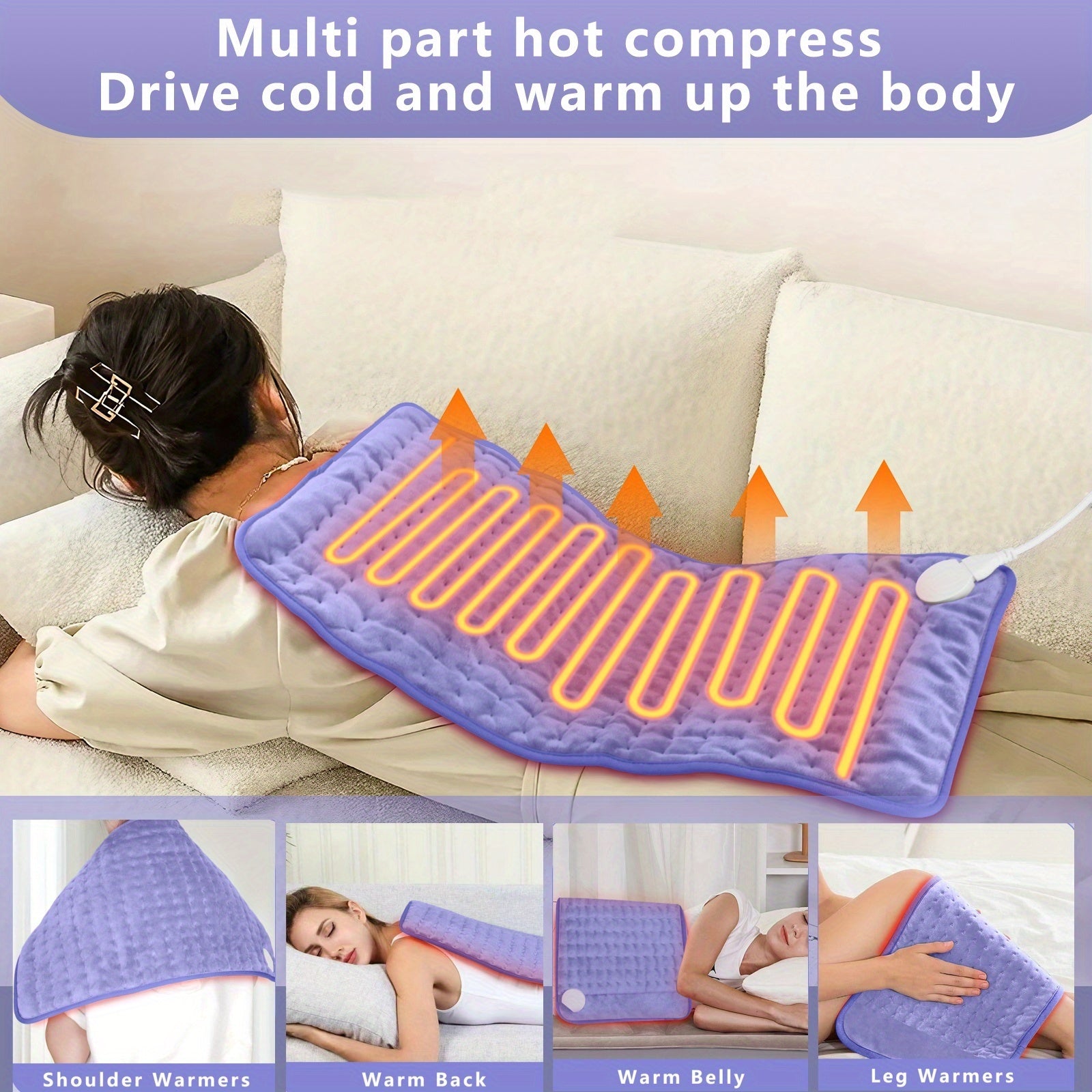 Electric Heating Pad, 24 ''x12' ', Portable, Shoulder, Back, Joint, Leg, Abdomen Heating, Skin Friendly Fabric, Quickly Heated To 140 ° F, Three Temperature Controls, Wet And Dry Dual-use, Double-sided Heating, 2-hour Timed Shutdown, Machine Washable