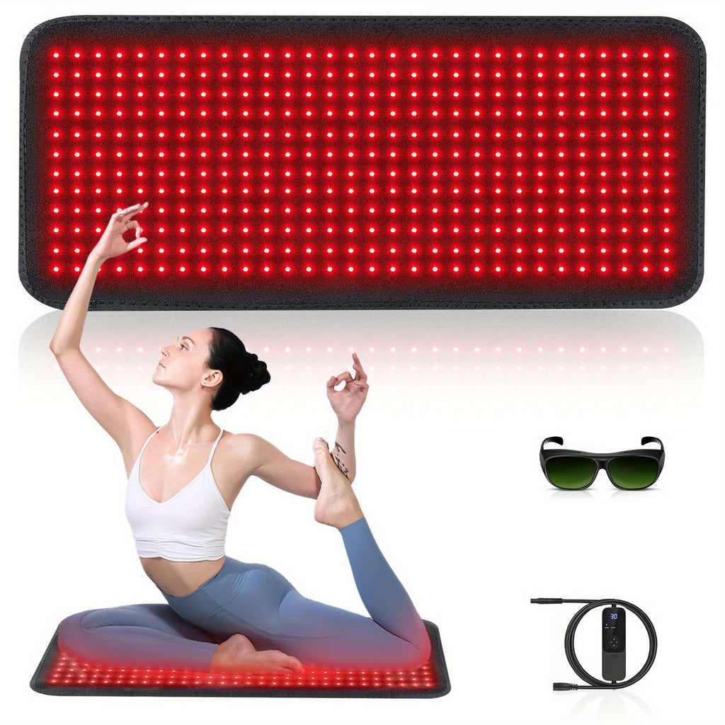 360 LED Dual Chip 660+850nm Infrared Red Light Therapy Pad, Wireless Portable Timer Heating Pad For Joint Care, Multi-Site Pain Relief Mat For Home Office Use With Neck Back Knee Shoulder Soothing