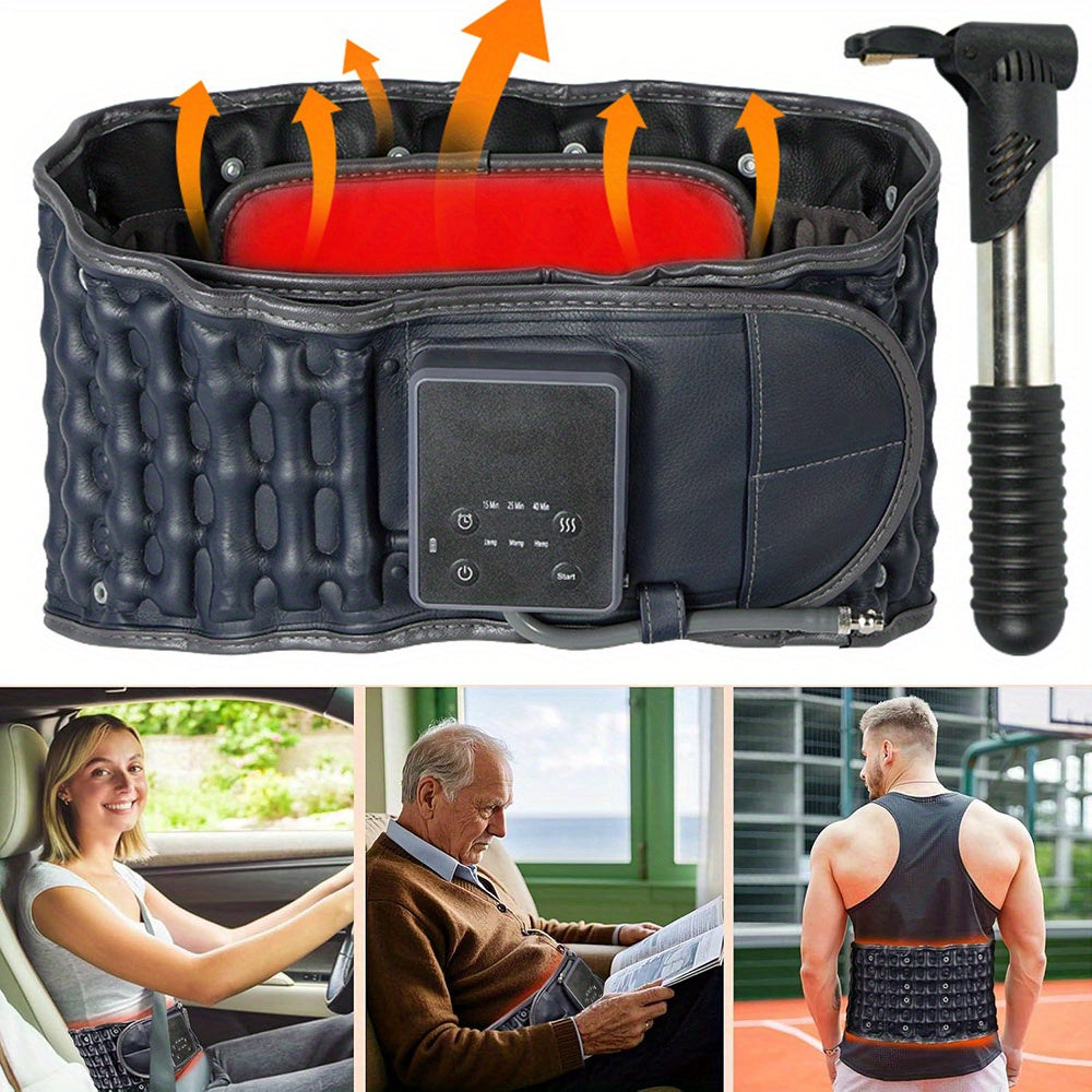 Portable Heating Pad USB Charged, Lumbar Support Belt with Air Traction, Cordless Heating Pad with Vibration Massage, Heat Pad with 3 Heating Levels & 3 Massage Mode, for Back, Waist, Gifts for Mom.