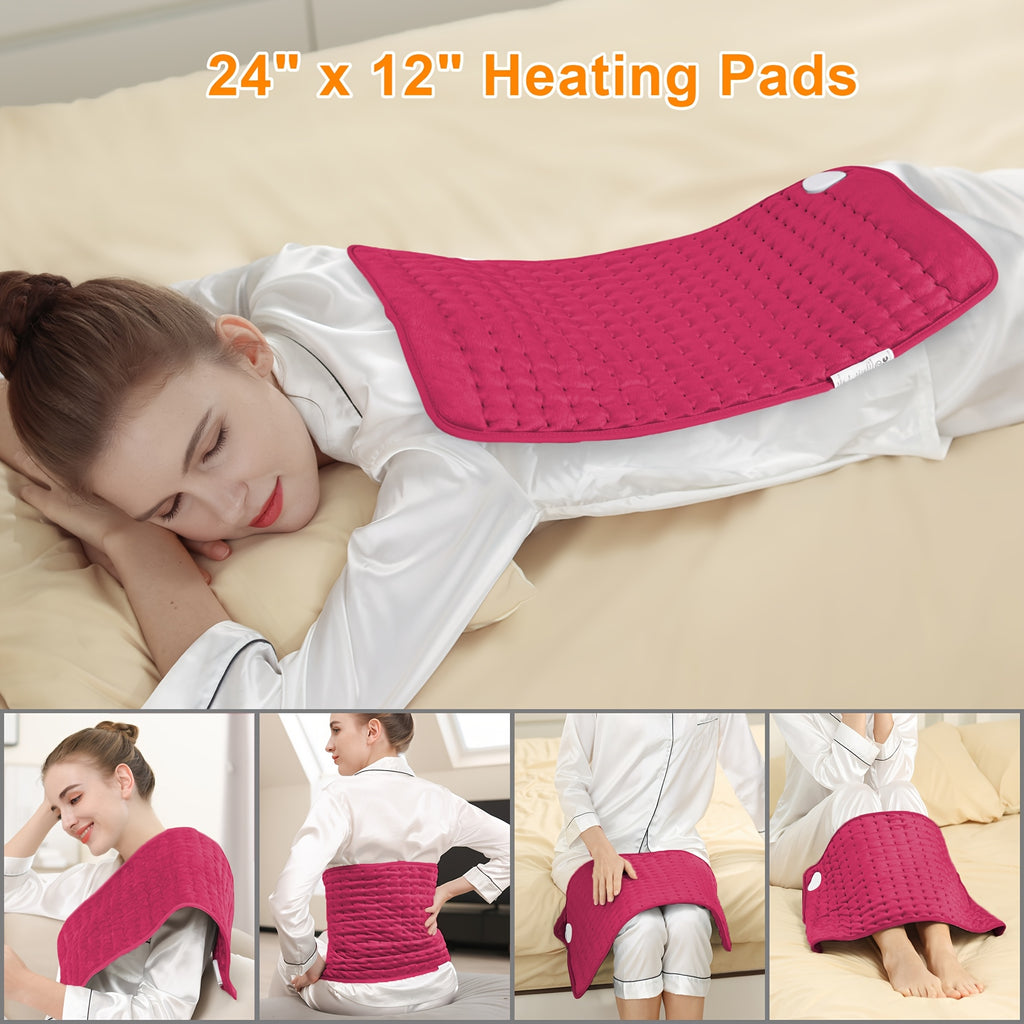 [Portable Heating Pad] Portable XL Heating Pad | Electric Heating Pad for Back, Neck, Knees, Legs, Abdomen, 24in×12in, 6 Heating Levels, 4 Timing Options, Fast Heating to 140°F, Machine Washable, Ideal Gift for Dad and Mom, Holiday Gift