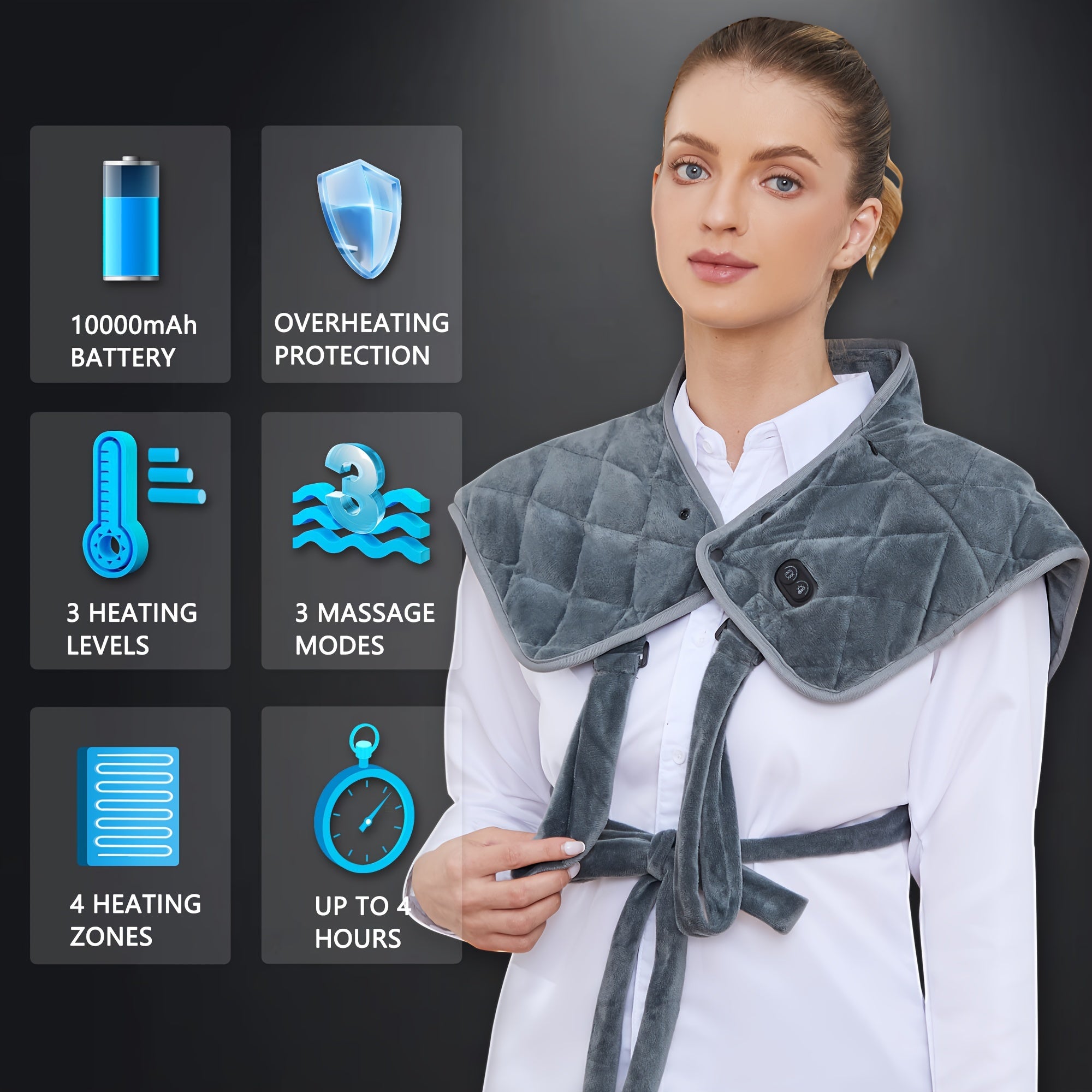 Gifts For Men And Women, Cordless Heating Pad For Neck And Shoulders And Back, Back And Neck Massager With Heat, Heated Massage Pad With Battery And 3 Heat Settings, 16'' X 22'', 2.2lbs