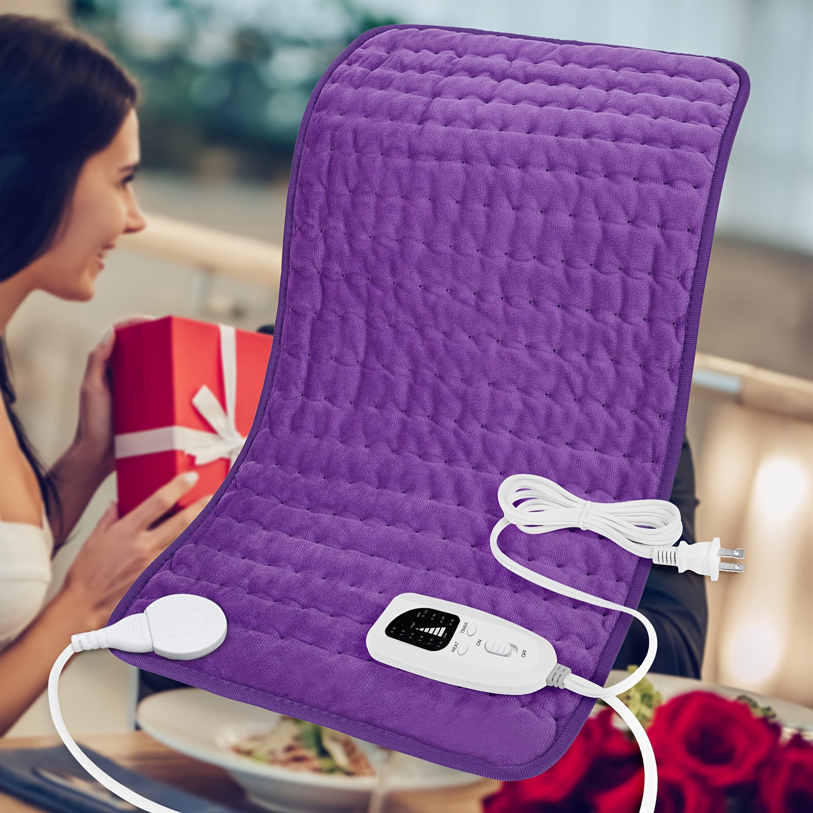 Extra Large Heating Pad - Extra Wide 24x12in (2x larger than most) with 6 Temp Settings (Up to 150°F/65°C) & Auto Shut-off Timer (2H), Portable Electric Heating Pad with Plug-in Power, Machine Washable for Back, Neck, Legs, Shoulders, Knees, Belly - Ideal