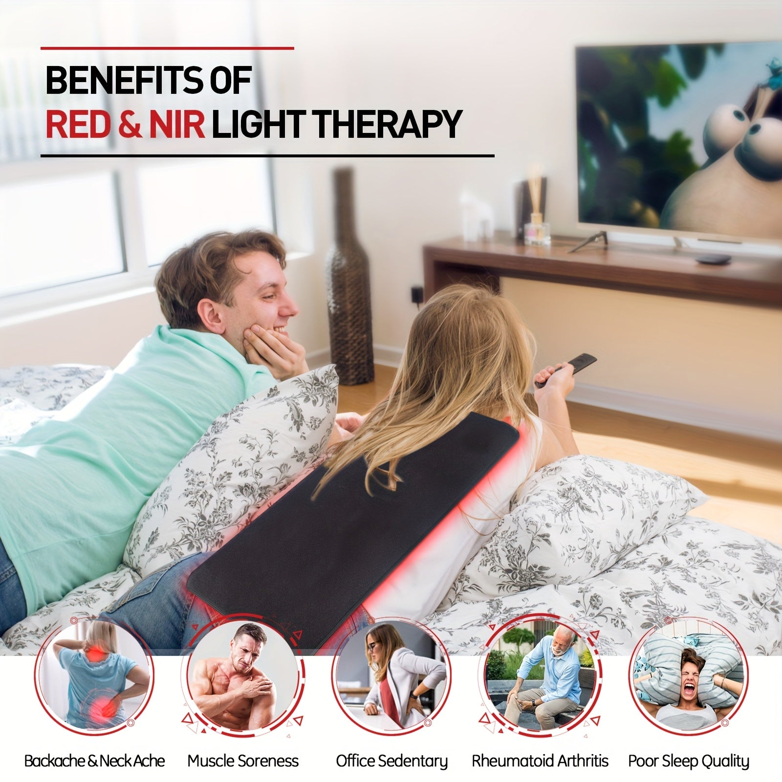 360 LED Dual Chip 660+850nm Infrared Red Light Therapy Pad, Wireless Portable Timer Heating Pad For Joint Care, Multi-Site Pain Relief Mat For Home Office Use With Neck Back Knee Shoulder Soothing