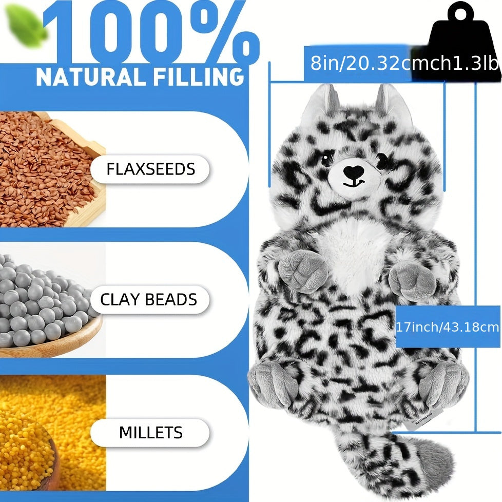 COMOIL Snow Leopard Microwave Heating Pad - 17"x8" Cozy Plush, Cute Microwavable Stuffed Animal - Natural Moist Hot Pack For Cramps, Neck Shoulder, Muscles & Joint With Washable Cover, Unscented