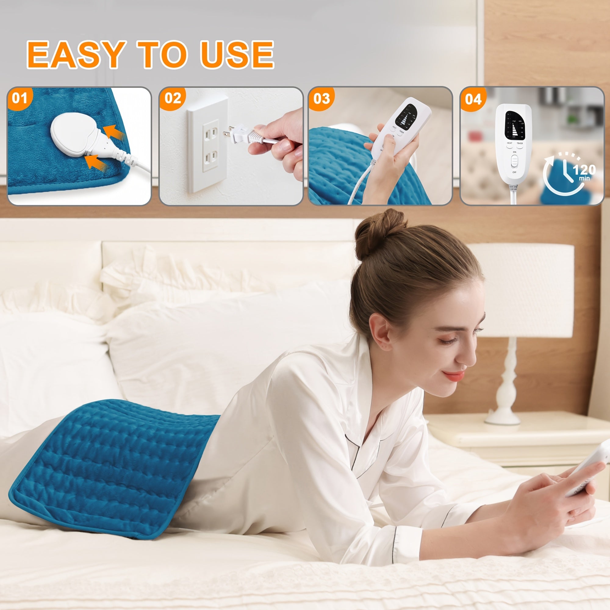 Extra Large Heating Pad - Extra Wide 24x12in (2x larger than most) with 6 Temp Settings (Up to 150°F/65°C) & Auto Shut-off Timer (2H), Portable Electric Heating Pad with Plug-in Power, Machine Washable for Back, Neck, Legs, Shoulders, Knees, Belly - Ideal