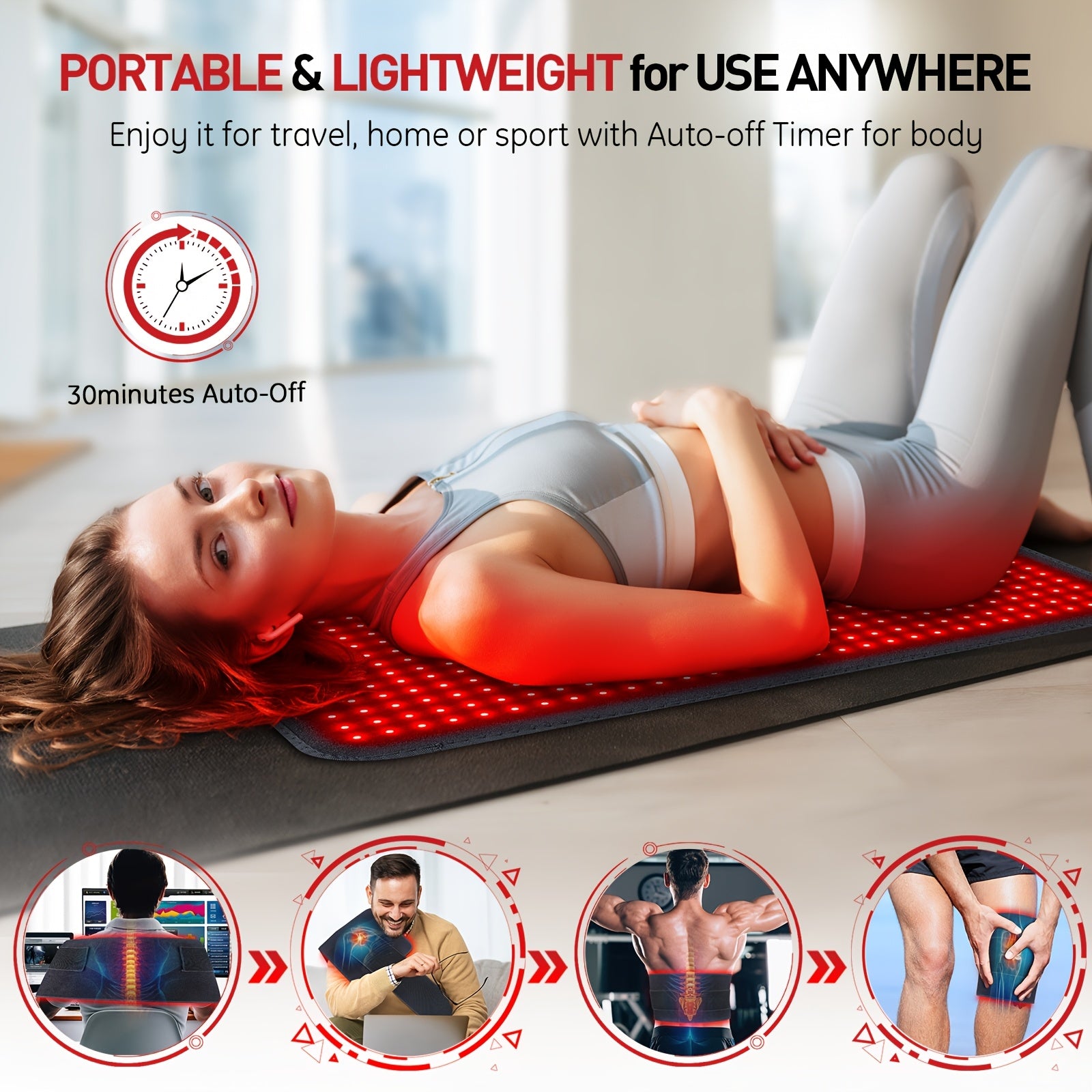 360 LED Dual Chip 660+850nm Infrared Red Light Therapy Pad, Wireless Portable Timer Heating Pad For Joint Care, Multi-Site Pain Relief Mat For Home Office Use With Neck Back Knee Shoulder Soothing