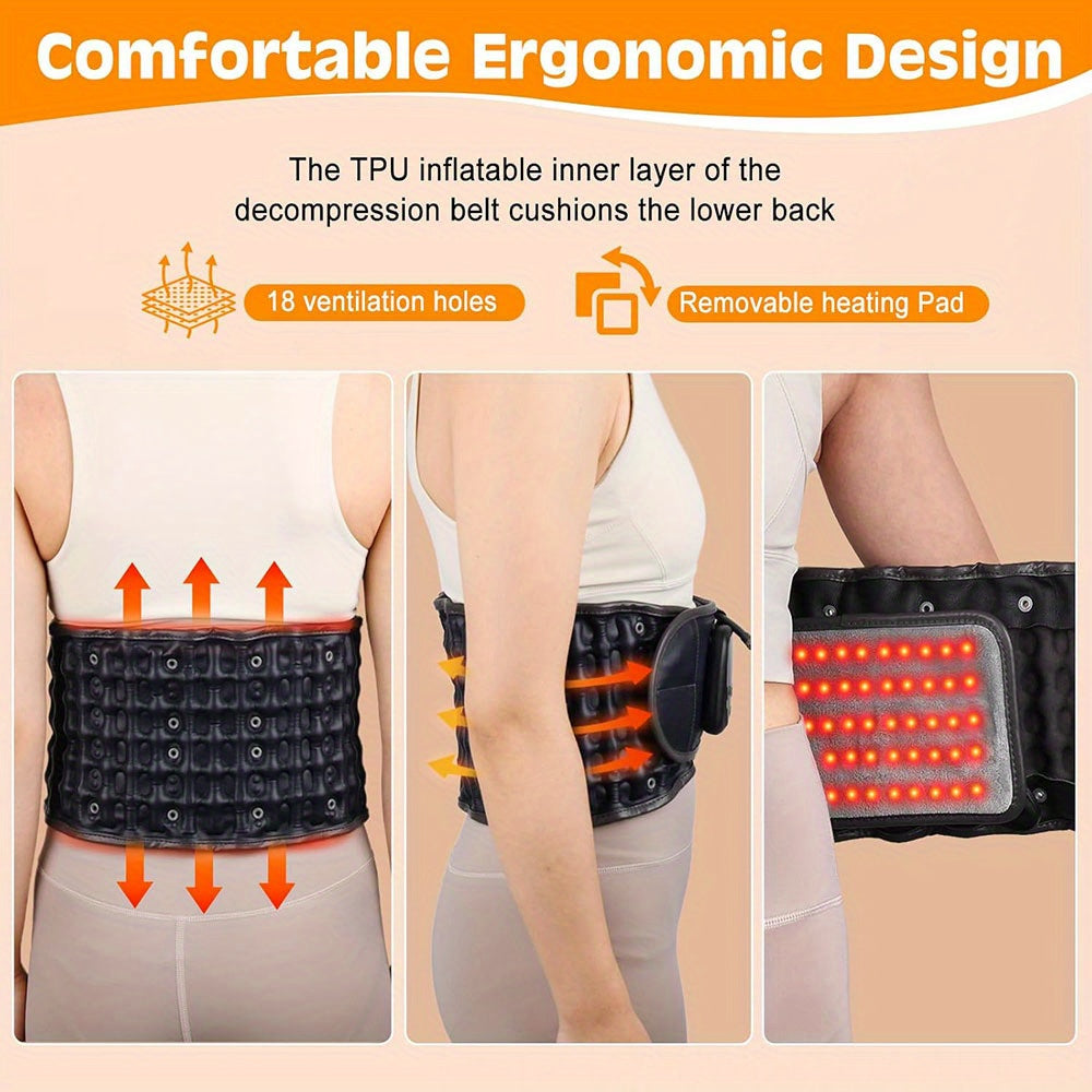 Portable Heating Pad USB Charged, Lumbar Support Belt with Air Traction, Cordless Heating Pad with Vibration Massage, Heat Pad with 3 Heating Levels & 3 Massage Mode, for Back, Waist, Gifts for Mom.
