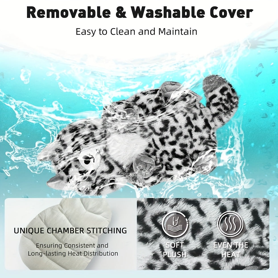 COMOIL Snow Leopard Microwave Heating Pad - 17"x8" Cozy Plush, Cute Microwavable Stuffed Animal - Natural Moist Hot Pack For Cramps, Neck Shoulder, Muscles & Joint With Washable Cover, Unscented